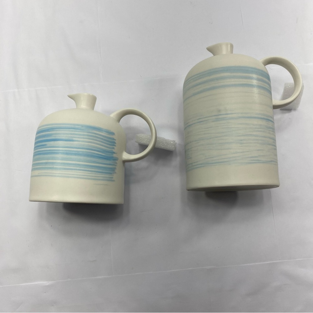 Ceramic Pitcher Set with Blue Stripes